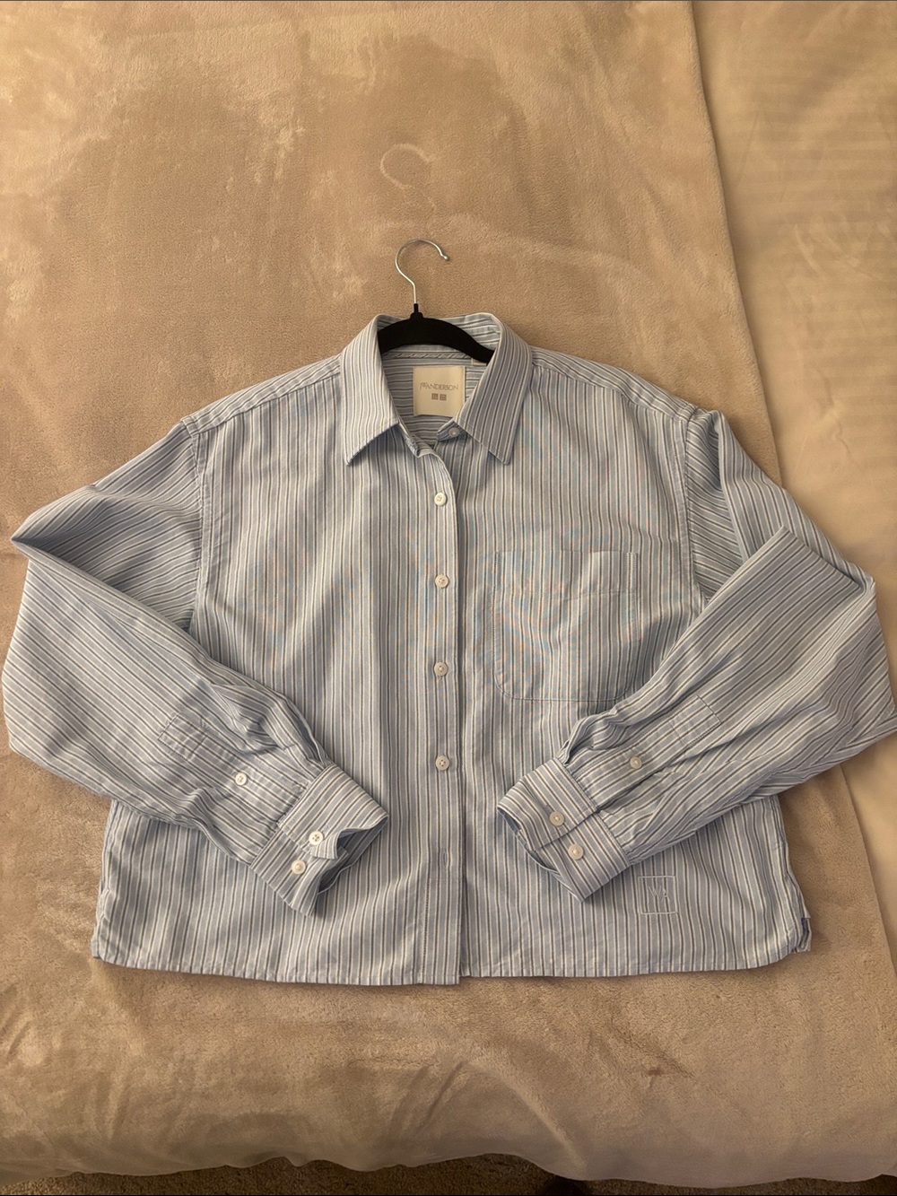 JW ANDERSON Light Blue & White Striped Button-Down Shirt